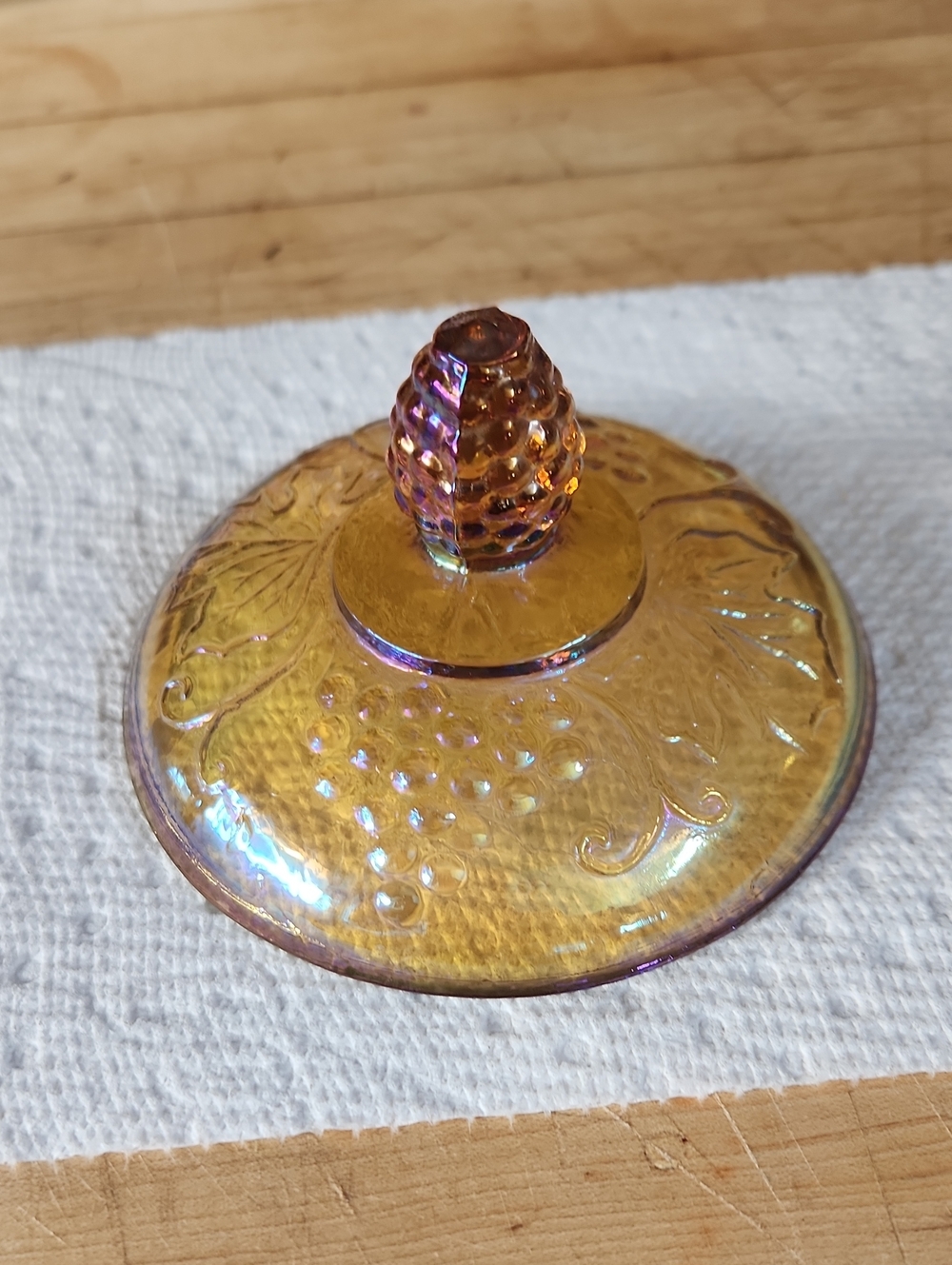 Vintage Indiana Carnival Glass  Dish Lid - Iridescent Amber